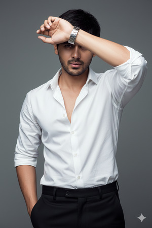 Arm Covering Half Face Classic Editorial Look