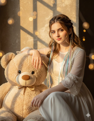 Arm Resting on Teddy Fashion Editorial Look pose 33