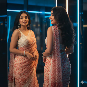 Back Facing Pose with Face Turned to Mirror