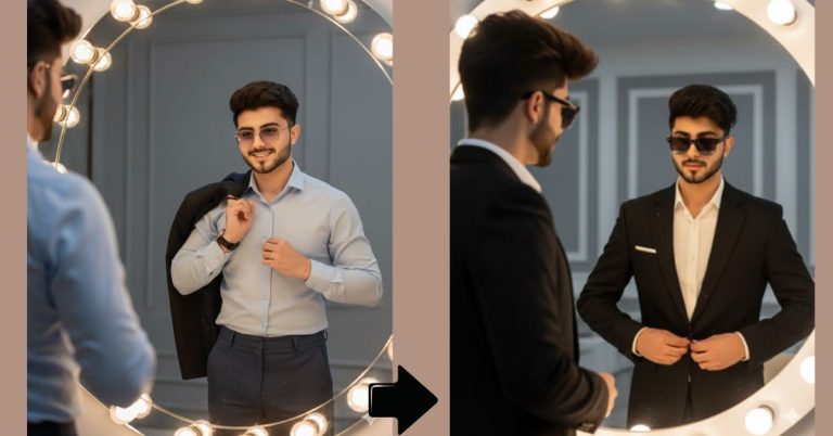 Black Suit Mirror Reflection Look