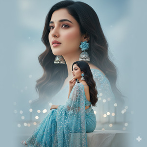 Bollywood Poster Style with Sky Blue Sari Look