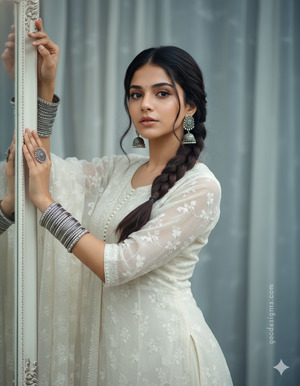 Both Hands Near Mirror Soft Gaze