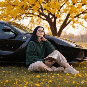 Cinematic Field Portrait with Luxury Car