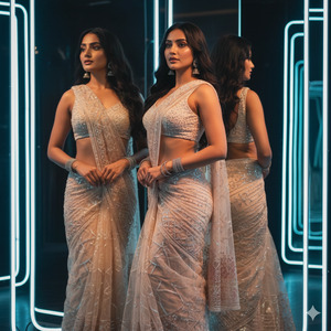 Cinematic Mirror Disco Saree Look
