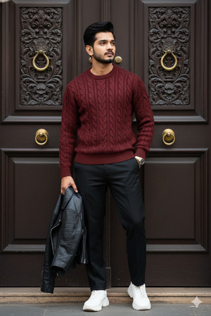 Cinematic Portrait in Front of Wooden Door