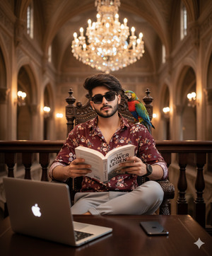 Confident Reading Pose Facing Camera