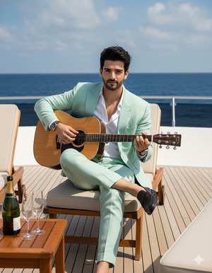 Crossed Leg Relaxed Guitar Pose Elegant Calm