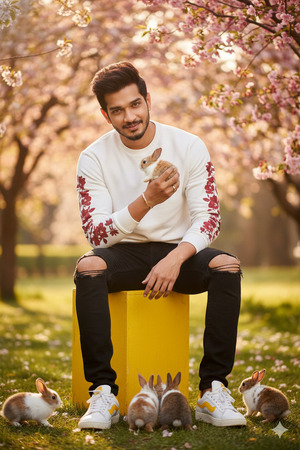 Cute Editorial Portrait with Rabbit