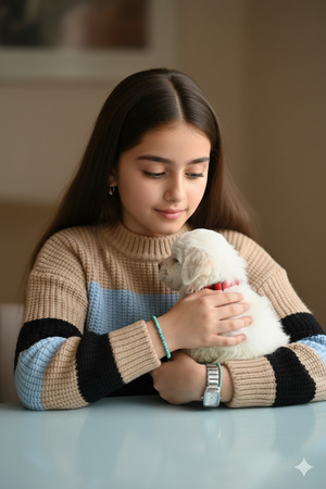 Cute Girl with Puppy Portrait