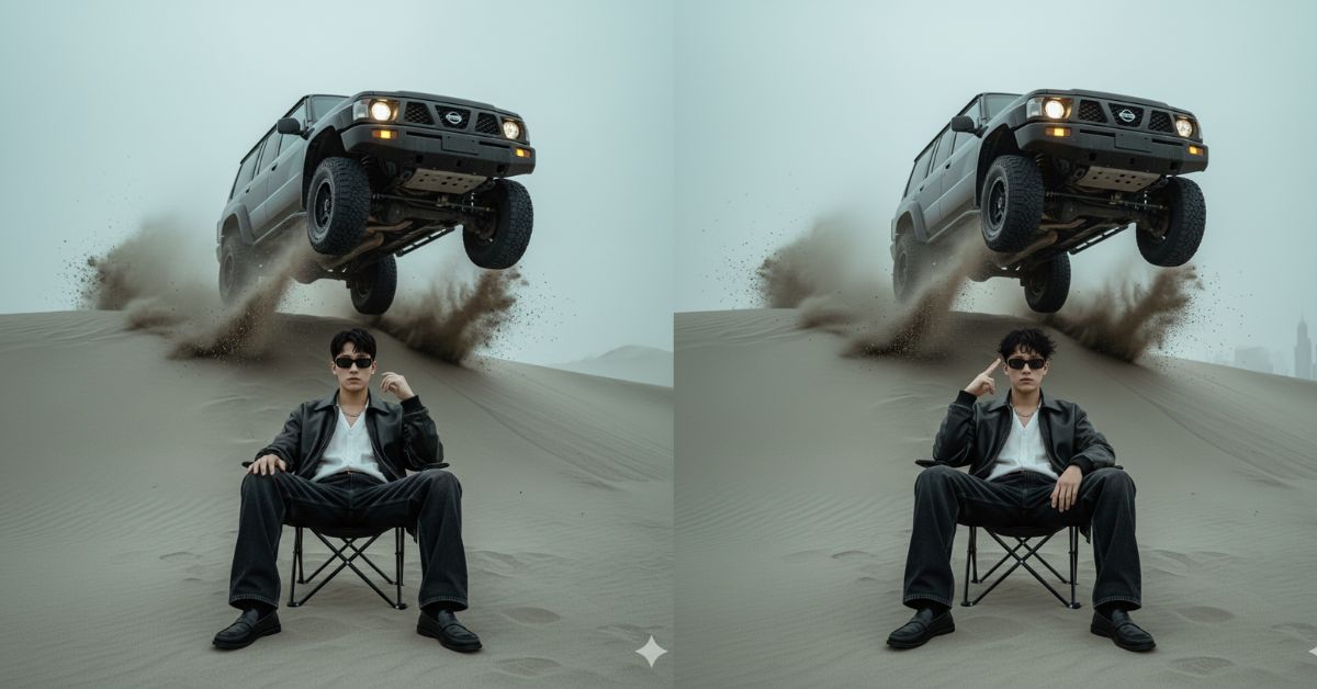 Desert SUV Jump Freeze-Frame Portrait