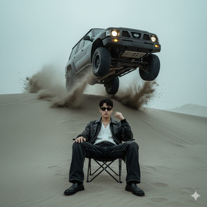 Desert SUV Jump Freeze Frame Portrait