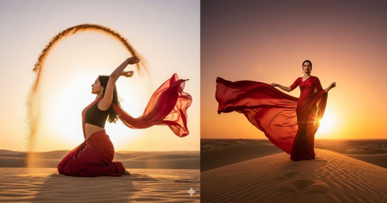 Desert Sunset Saree Pose