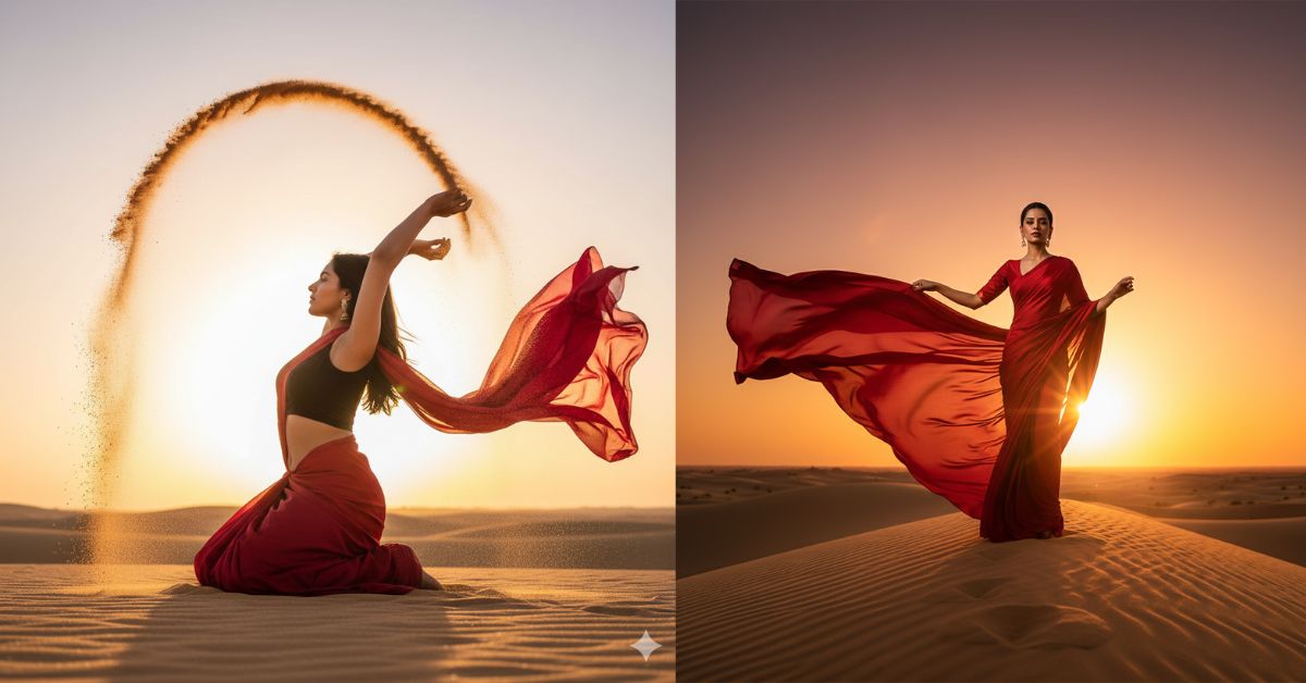 Desert Sunset Saree Pose