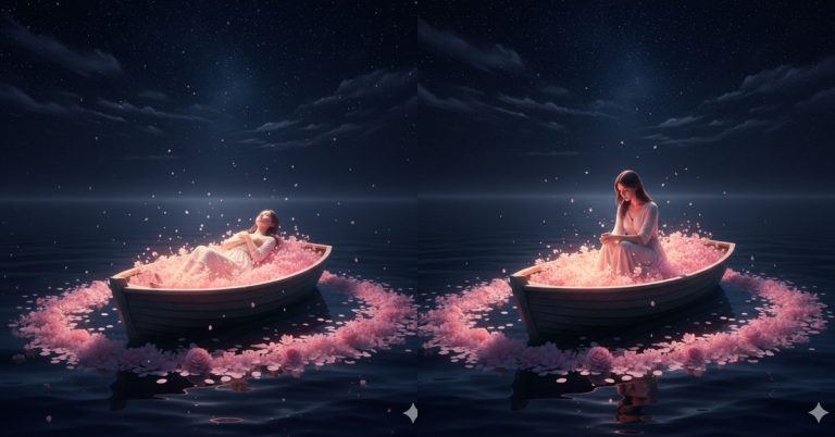 Glowing Flower Boat at Night