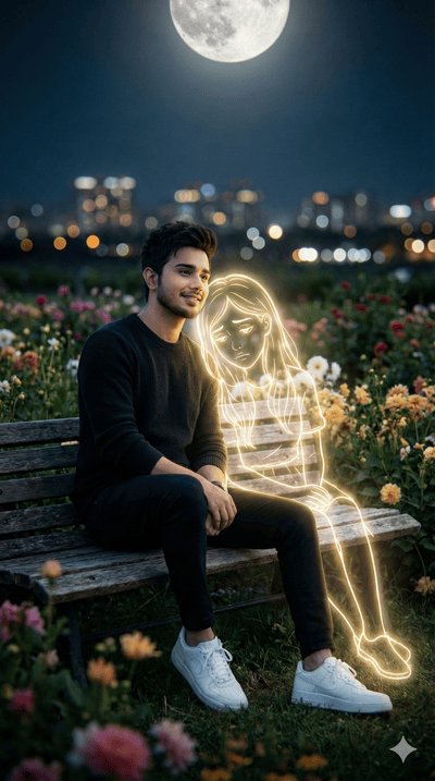 Google Gemini Prompt for Hyper Realistic Neon Girl Garden Scene