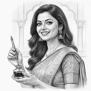 Hyper Realistic Monochrome Pencil Sketch of a Young Indian Woman