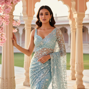 Ice Blue Saree Look for Royal Fashion Portrait