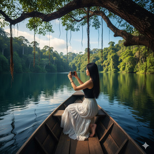 Kneeling Pose Taking a Photo