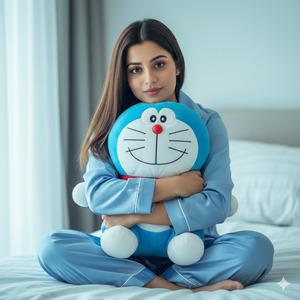 Knees Up Chin Resting on Plush Cute Emotional