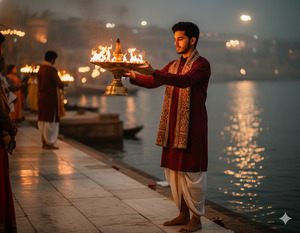 Lamp Raised Slightly Forward Powerful Devotional Pose
