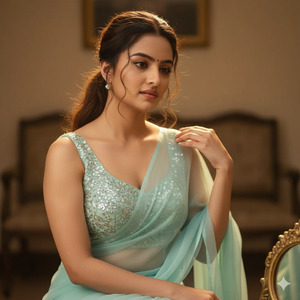 Looking Down Adjusting Saree Pallu