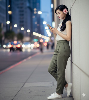 Looking Down at Phone Briefly Candid Editorial Look