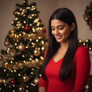 Looking Down with Soft Smile Cozy Festive