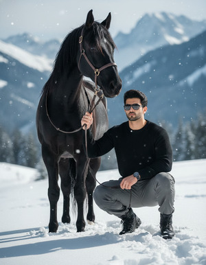 Low Squat Reins Focused Pose Strong Adventurous