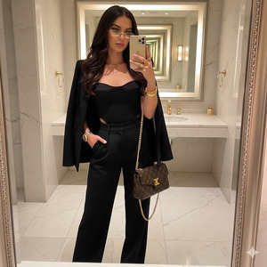Luxury Bathroom Mirror Selfie Black Outfit Gold Accessories