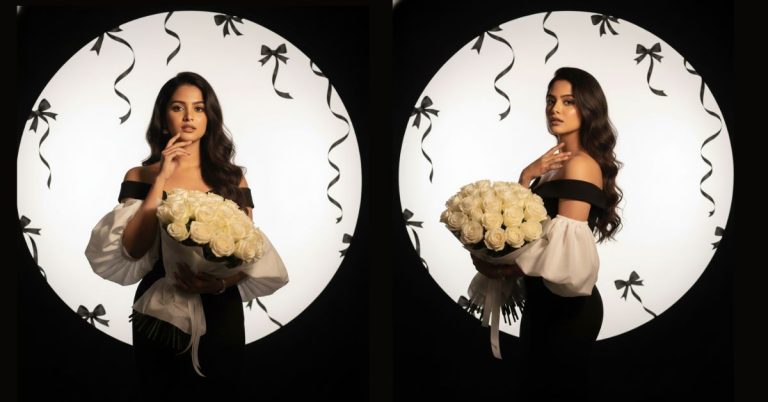 Luxury Black Dress Bouquet Wedding Editorial