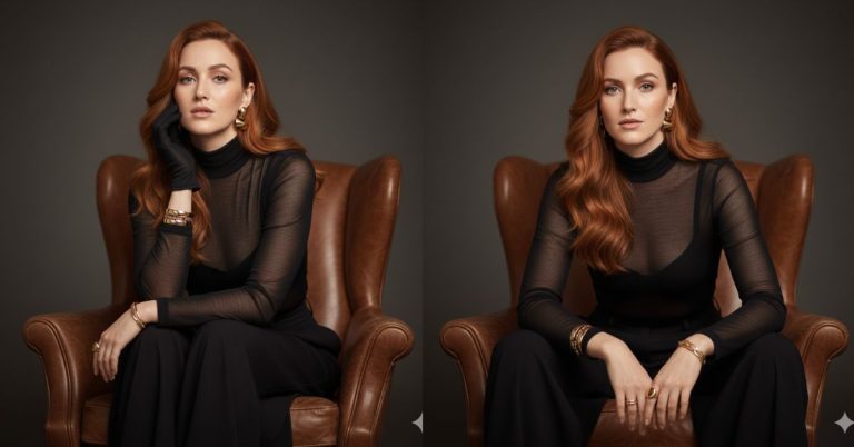 “Luxury Black Outfit Chair Portrait”