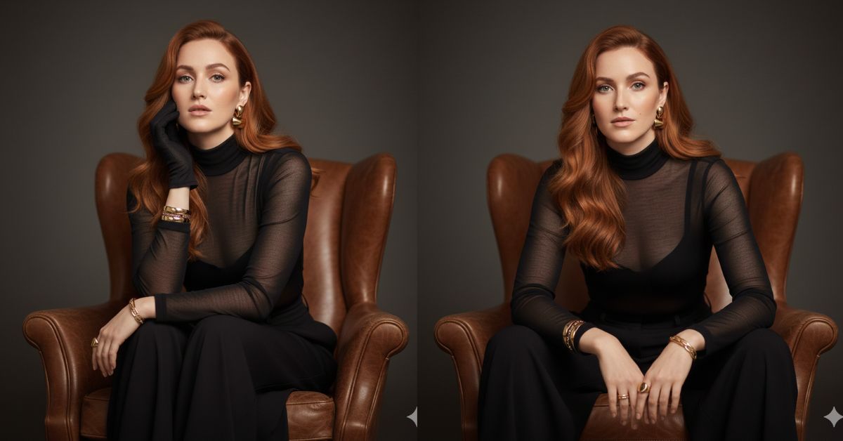 “Luxury Black Outfit Chair Portrait”