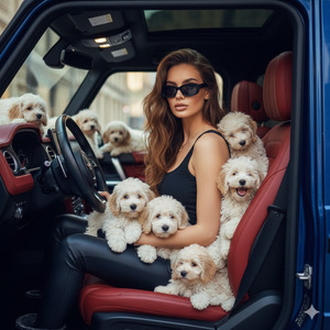 Luxury Car Cute Puppies Glam Shot