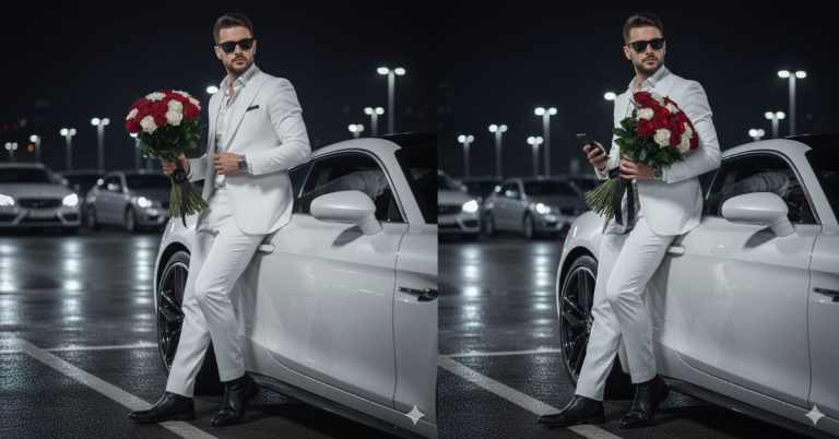 Luxury White Suit Night Portrait