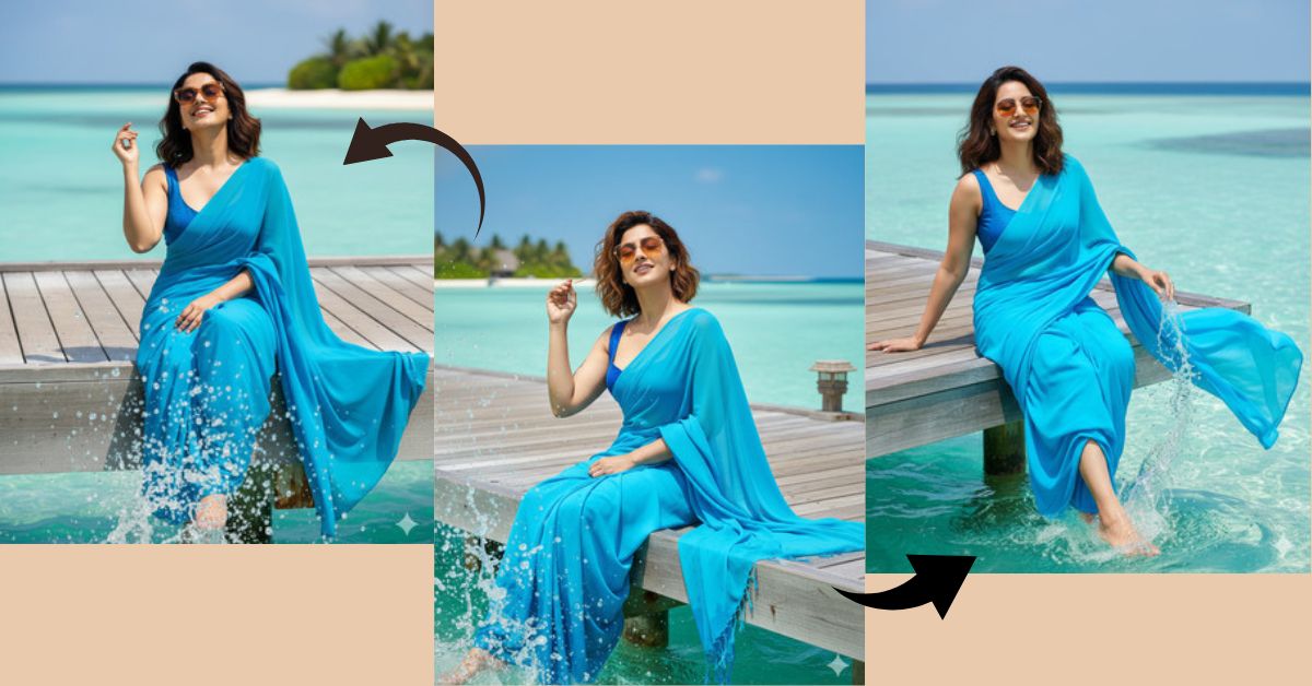 Maldives Pier Saree Sunset Look