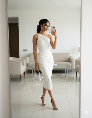 Mirror Selfie in White Midi Dress