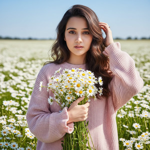 One Hand Holding Bouquet Other Hand in Hair Natural Aesthetic