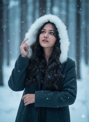 One Hand Touching Hood Looking Up Dreamy Magical