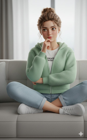 One Hand on Elbow One Hand Near Chin Thoughtful Look