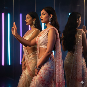 One Hand on Mirror Arched Waist Pose