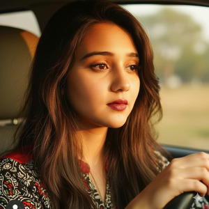 One Hand on Steering Wheel Looking Outside