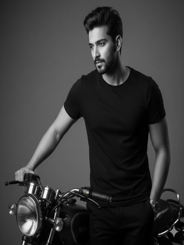 One Handed Handlebar Side Lean Confident Look