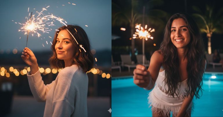 Poolside Sparkler Party Portrait