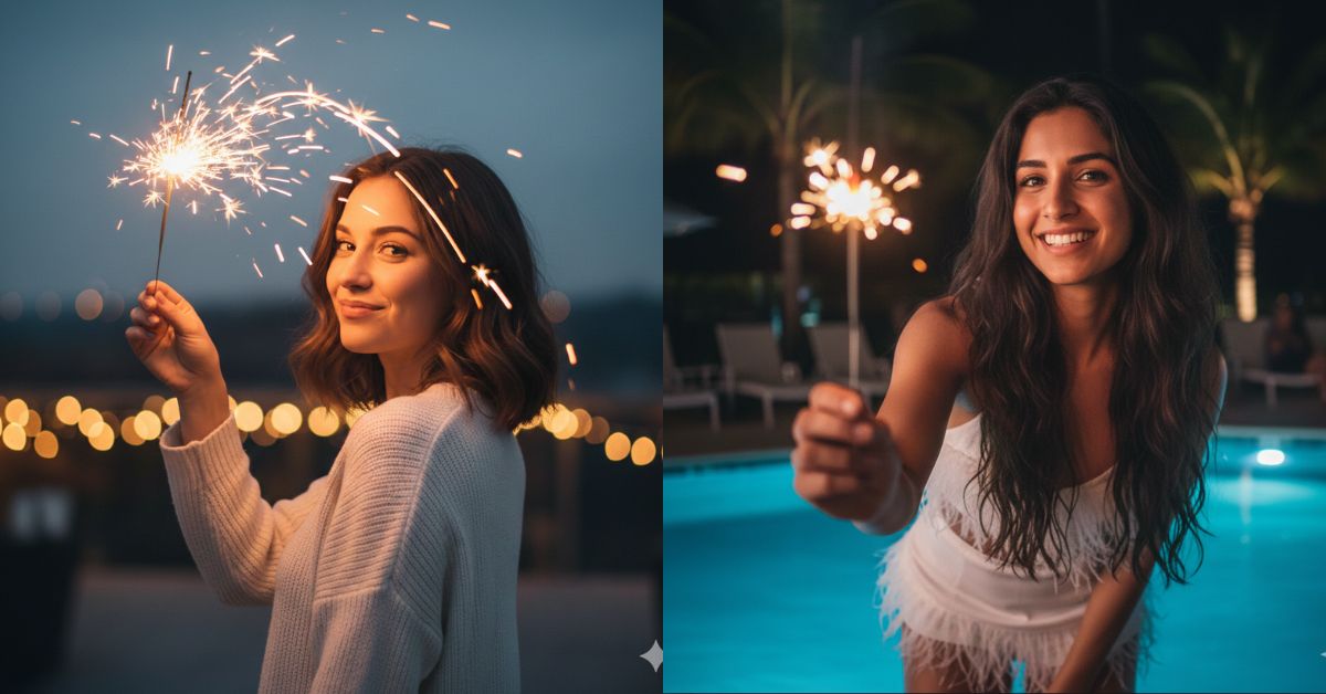 Poolside Sparkler Party Portrait
