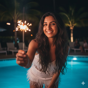 Poolside Sparkler Party Portrait