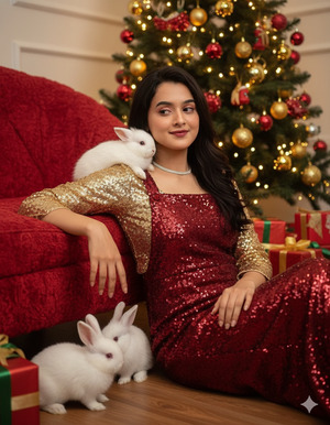 Pose Variant 2 – Leaning Back on Sofa Rabbit Near Shoulder