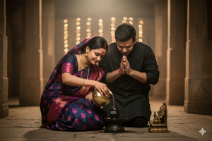 Pose Variant 2 – Woman Turning Slightly Toward Camera Man in Salutation