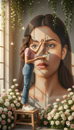 Reaching Up to Paint the Eye