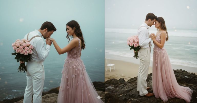 Romantic Coastal Couple on Rocks