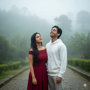 Romantic Rainy Hill Station Scene